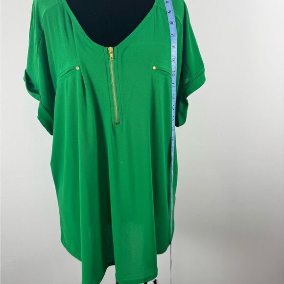 Green Relaxed V-Neck Zippered Blouse vibrant color women’s 2xl - Picture 10 of 11